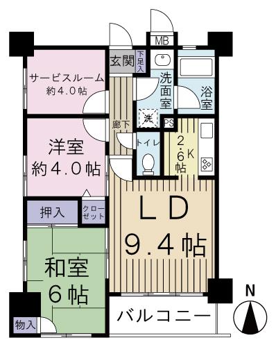 Floor plan. 2LDK + S (storeroom), Price 19,800,000 yen, Occupied area 56.74 sq m , Balcony area 4.58 sq m