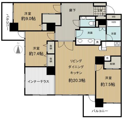 Floor plan. 3LDK, Price 54,800,000 yen, Footprint 107.01 sq m , Balcony area 16.42 sq m