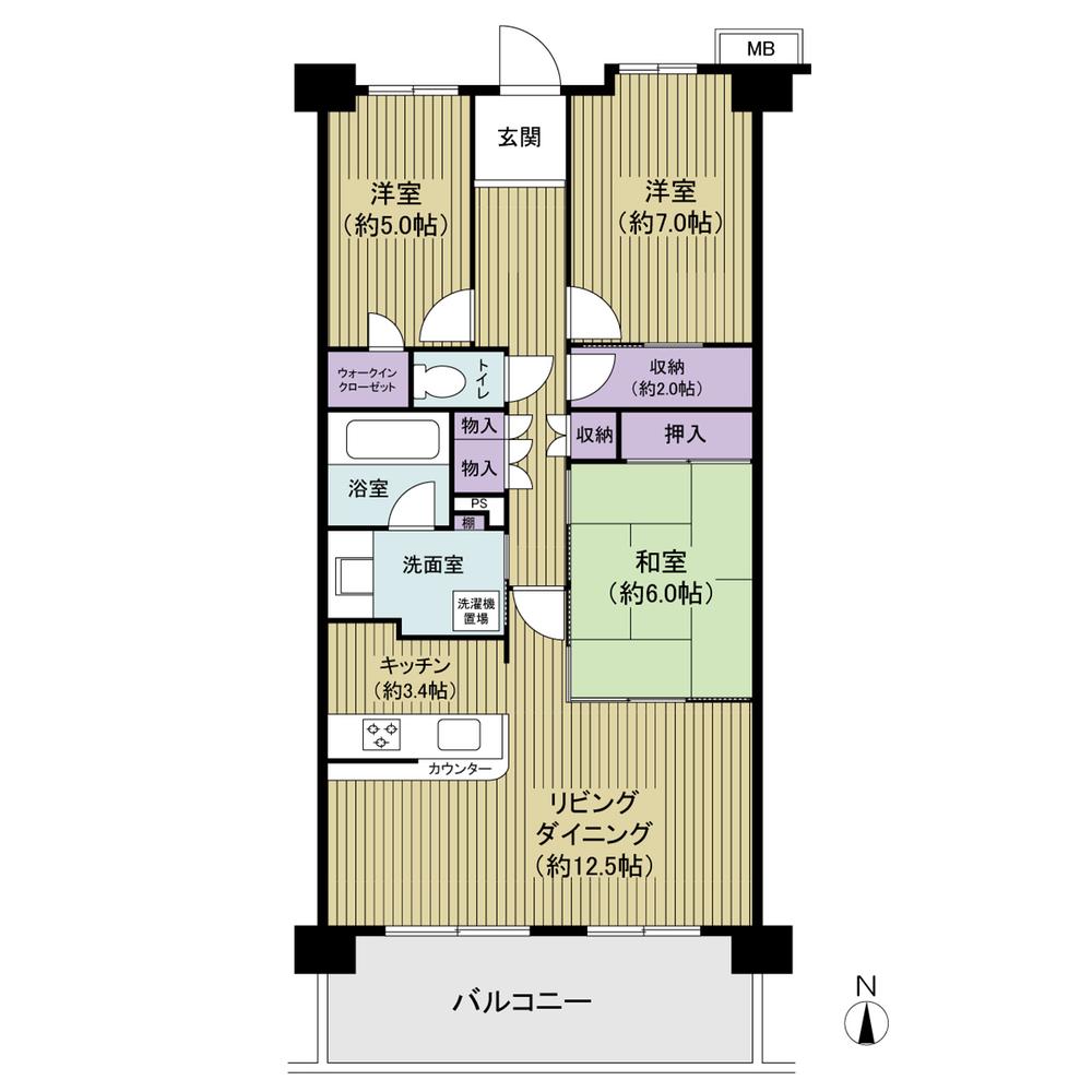 Floor plan. 3LDK, Price 27 million yen, Occupied area 80.03 sq m , Balcony area 12.8 sq m 80.03 square meters ・ 3LDK plan