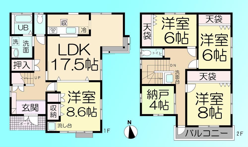 Floor plan. 24,800,000 yen, 4LDK + S (storeroom), Land area 164.72 sq m , Building area 134.24 sq m