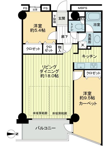 Floor plan. 2LDK, Price 32,800,000 yen, Footprint 78.2 sq m , Balcony area 7.68 sq m