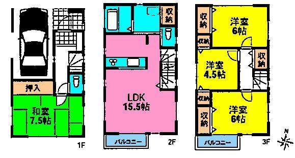 Floor plan. (B Building), Price 38 million yen, 4LDK, Land area 82.72 sq m , Building area 109.3 sq m