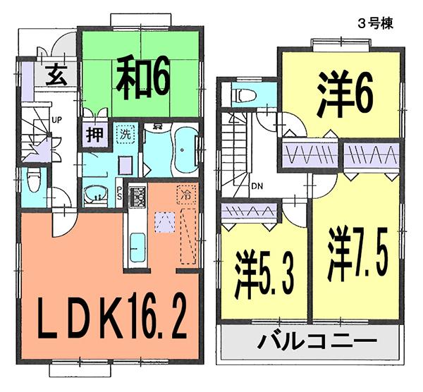 Floor plan. (3 Building), Price 32,800,000 yen, 4LDK, Land area 117 sq m , Building area 96.05 sq m