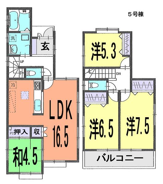 Floor plan. (5 Building), Price 31,800,000 yen, 4LDK, Land area 113.78 sq m , Building area 96.05 sq m
