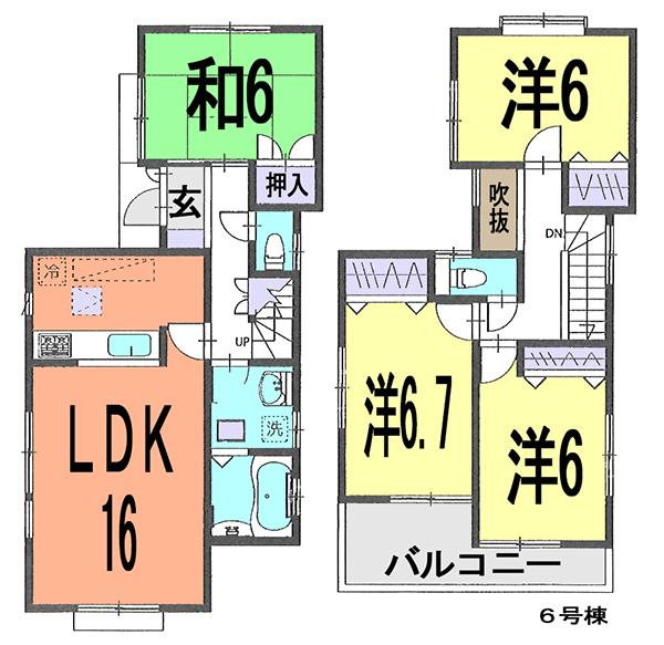 Floor plan. (6 Building), Price 31,800,000 yen, 4LDK, Land area 112.63 sq m , Building area 96.05 sq m