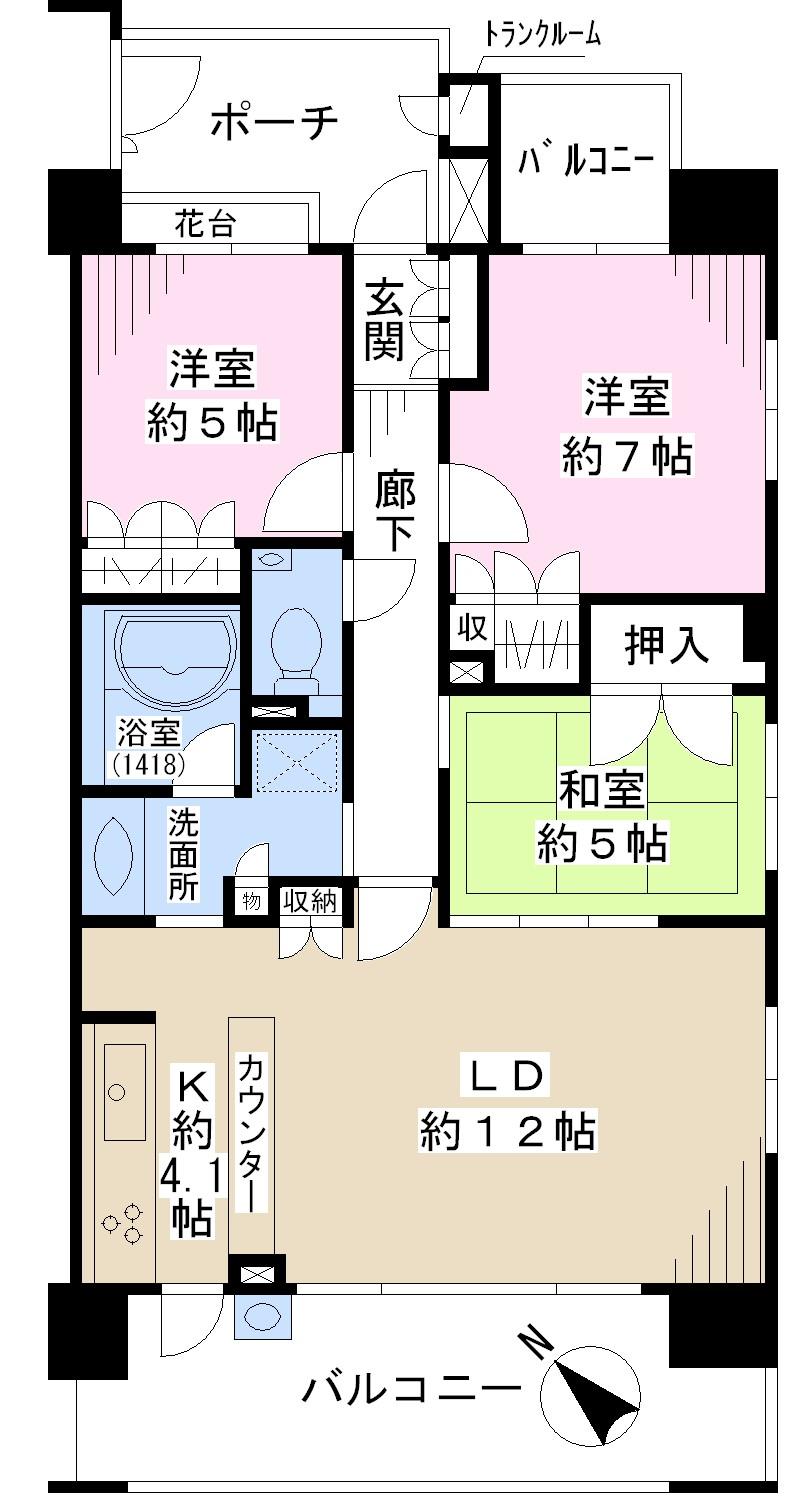 Floor plan. 3LDK, Price 28,400,000 yen, Occupied area 74.55 sq m , Balcony area 18.15 sq m