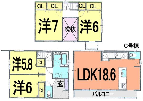 Floor plan. (C), Price 39,800,000 yen, 4LDK, Land area 70.88 sq m , Building area 98.81 sq m