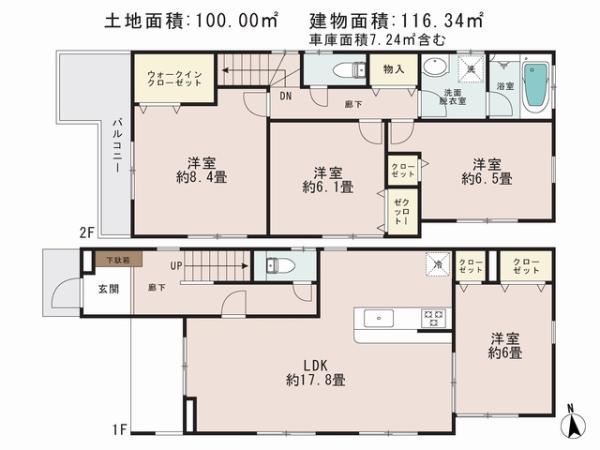 Floor plan. 44,800,000 yen, 4LDK, Land area 100 sq m , Building area 116.34 sq m