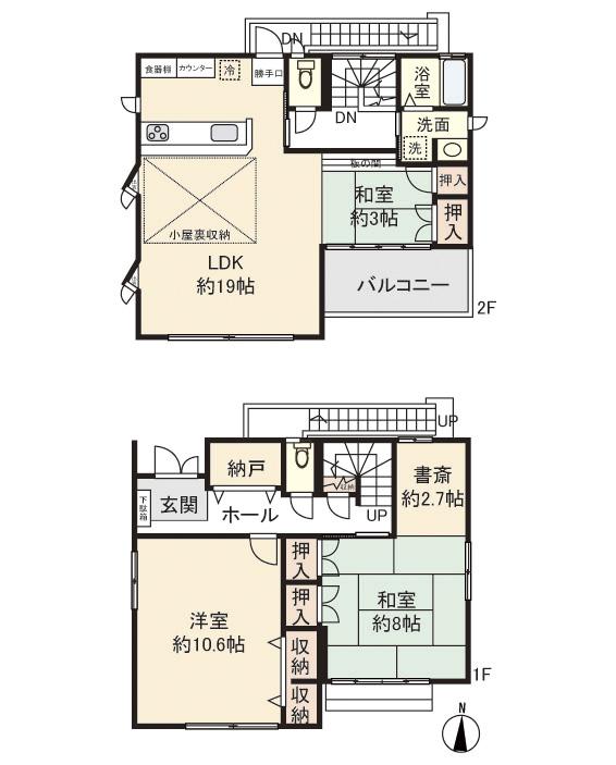 Floor plan. 27,800,000 yen, 3LDK + S (storeroom), Land area 147.79 sq m , Building area 108.63 sq m