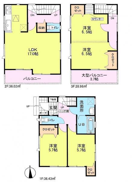 Floor plan. 25,800,000 yen, 4LDK, Land area 73.17 sq m , Building area 101.43 sq m