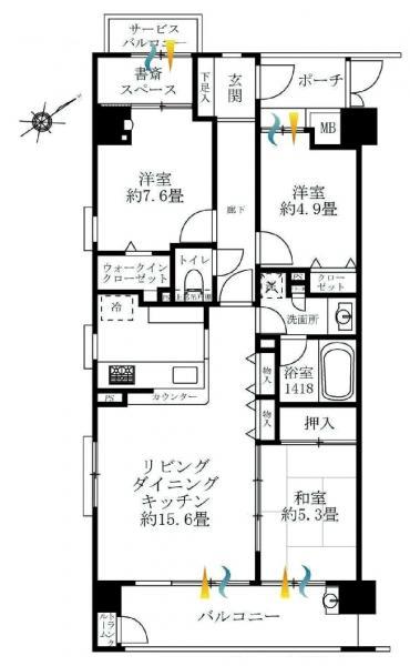 Floor plan. 3LDK, Price 27,900,000 yen, Occupied area 76.11 sq m , Balcony area 9.12 sq m
