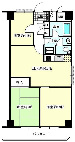 Floor plan. 3LDK, Price 12.9 million yen, Footprint 57 sq m , Balcony area 6.16 sq m