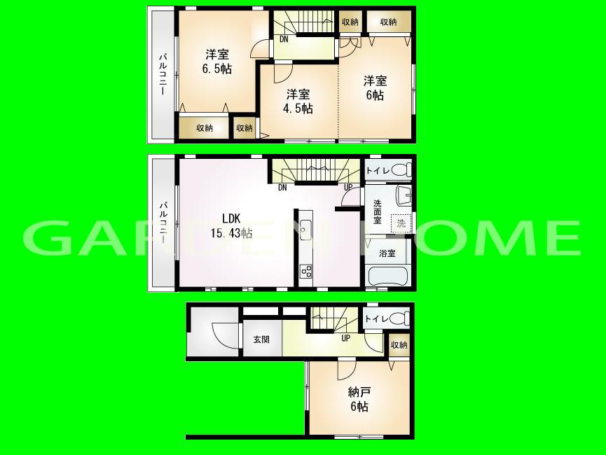 Floor plan. 29,800,000 yen, 3LDK + S (storeroom), Land area 63.38 sq m , Building area 114.26 sq m spacious LDK15 Pledge