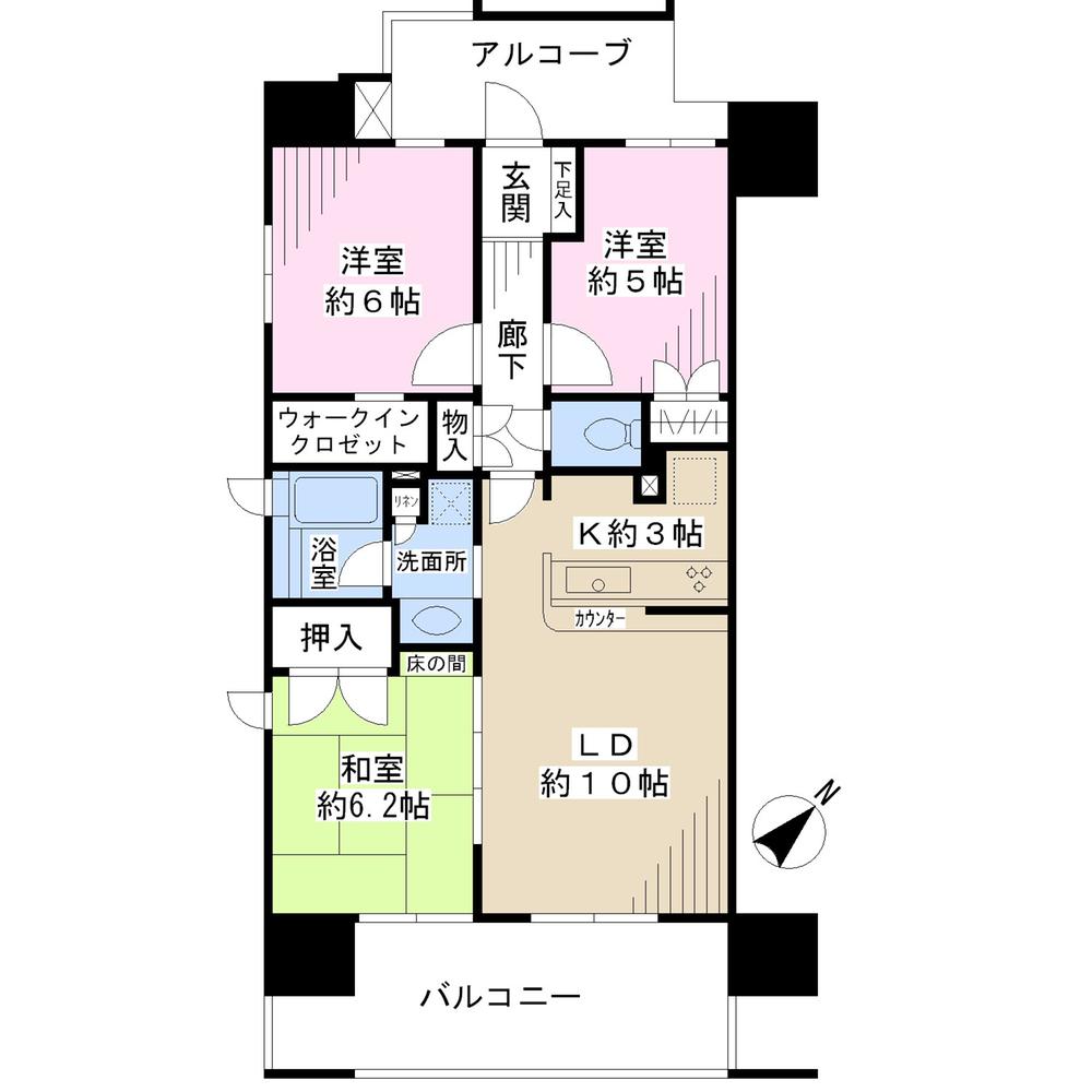 Floor plan. 3LDK, Price 33,800,000 yen, Occupied area 66.15 sq m , Balcony area 12.6 sq m