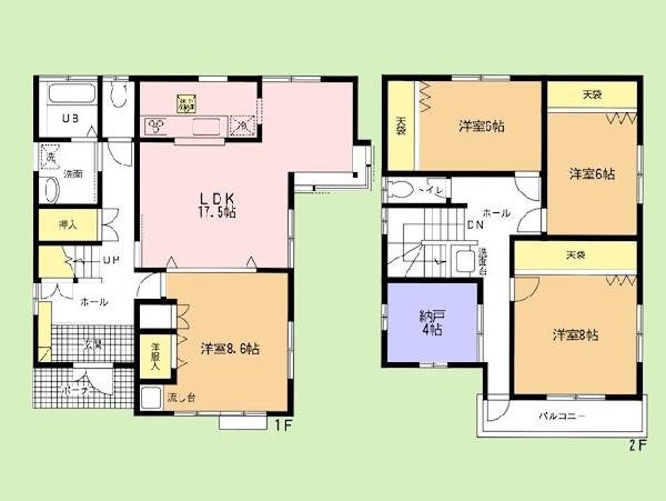 Floor plan. 24,800,000 yen, 4LDK+S, Land area 164.72 sq m , Building area 134.24 sq m