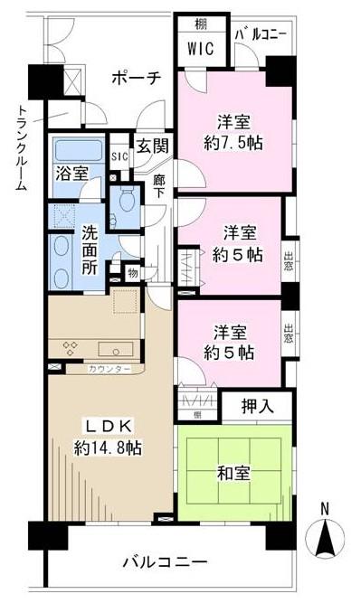Floor plan. 4LDK, Price 32,500,000 yen, Occupied area 87.02 sq m , Balcony area 15.85 sq m