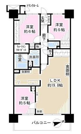 Floor plan. 3LDK, Price 36,800,000 yen, Occupied area 81.46 sq m , Balcony area 13.6 sq m