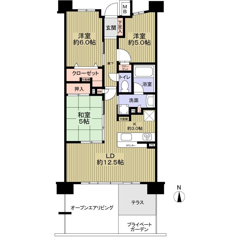 Floor plan. 3LDK, Price 26,900,000 yen, Occupied area 70.38 sq m , Balcony area 12.2 sq m