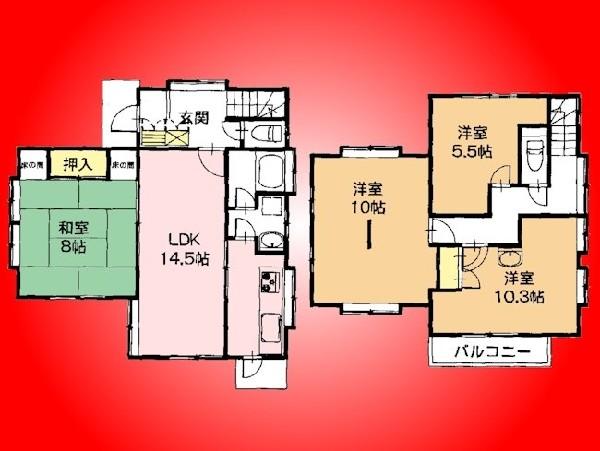 Floor plan. 20.4 million yen, 4LDK, Land area 108.97 sq m , Building area 107.64 sq m