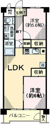 Floor plan. 2LDK, Price 10.8 million yen, Footprint 53.8 sq m , Balcony area 5.24 sq m