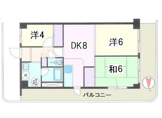 Floor plan. 3DK, Price 7.8 million yen, Occupied area 55.44 sq m , Balcony area 18.92 sq m
