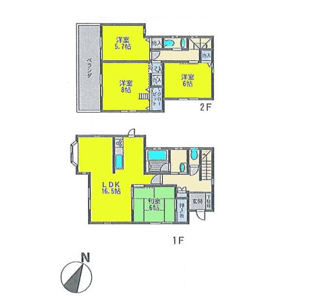 Floor plan. 27,800,000 yen, 4LDK, Land area 122.06 sq m , Building area 98.54 sq m city gas, Dish washing dryer, Interior renovation, Immediate Available, System kitchen, Face-to-face kitchen, Toilet 2 places, 2-story, Warm water washing toilet seat, loft