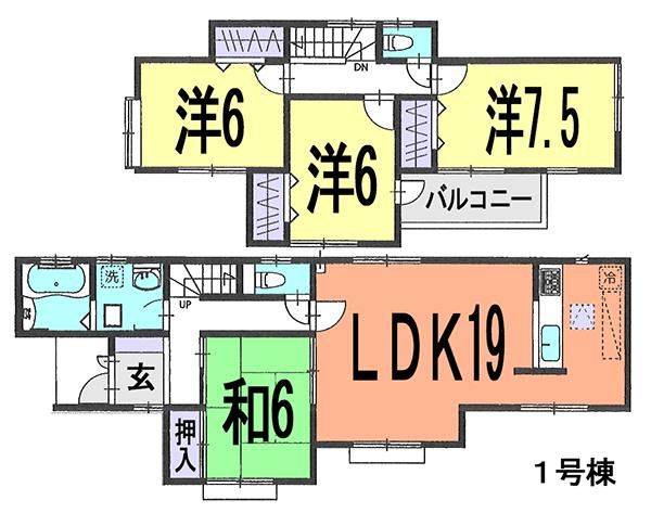 Floor plan. (1 Building), Price 21,800,000 yen, 4LDK, Land area 223.87 sq m , Building area 104.33 sq m