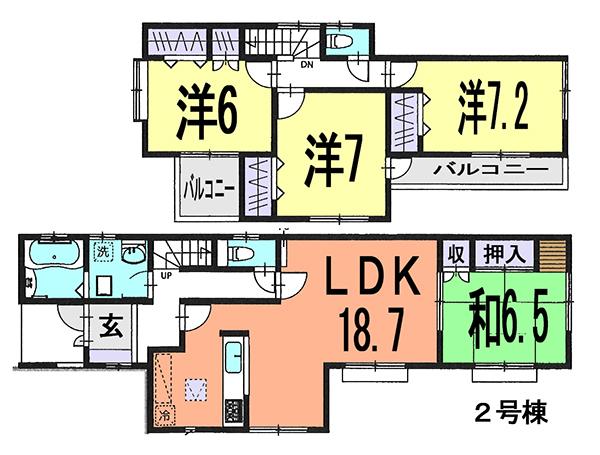 Floor plan. (Building 2), Price 21,800,000 yen, 4LDK, Land area 223.88 sq m , Building area 107.64 sq m
