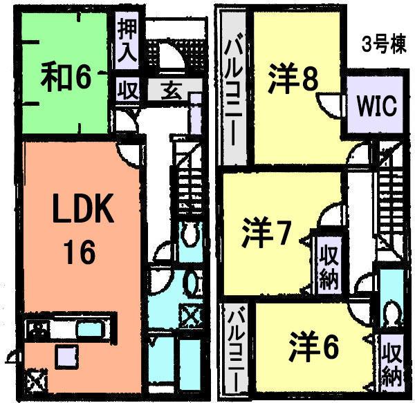 Floor plan. (3 Building), Price 18.2 million yen, 4LDK, Land area 372.26 sq m , Building area 105.99 sq m