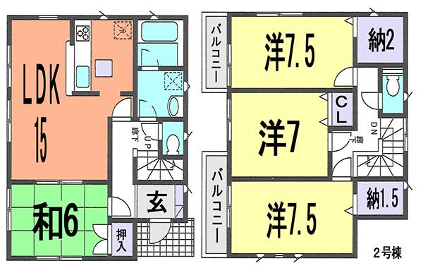 Floor plan. (Building 2), Price 16.8 million yen, 4LDK, Land area 349.74 sq m , Building area 102.05 sq m