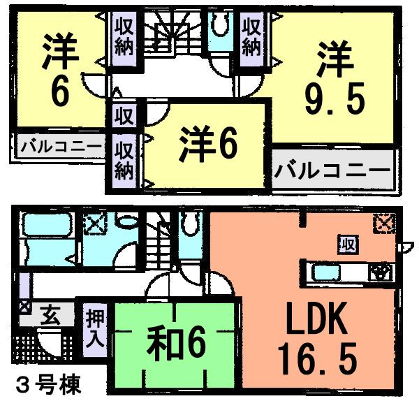 Floor plan. (3 Building), Price 19.5 million yen, 4LDK, Land area 301.93 sq m , Building area 105.16 sq m