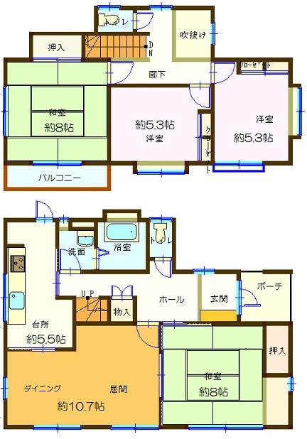Floor plan. 12.8 million yen, 4LDK, Land area 170.98 sq m , Building area 105.57 sq m