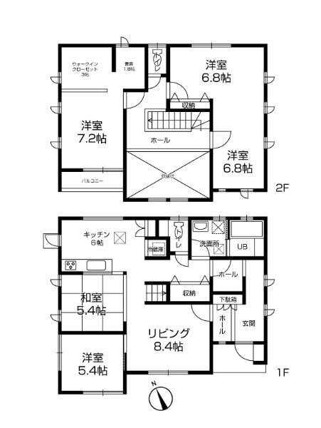 Floor plan. 25,800,000 yen, 5LDK+S, Land area 302.81 sq m , Building area 126 sq m 4LDK It is divided on the second floor east side Western-style 2 room