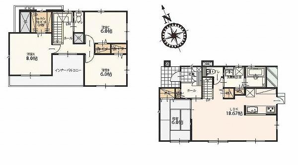 Floor plan. (5 Building), Price 20.8 million yen, 4LDK, Land area 201.71 sq m , Building area 108.05 sq m