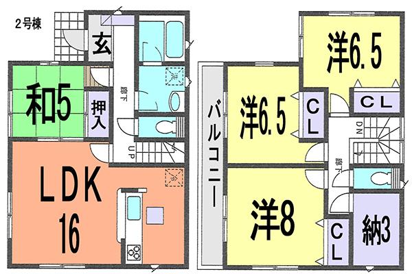 Floor plan. (Building 2), Price 18,800,000 yen, 4LDK+S, Land area 183.72 sq m , Building area 102.87 sq m
