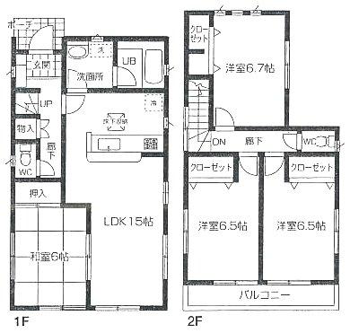 Floor plan. (1 Building), Price 22,800,000 yen, 4LDK, Land area 136.33 sq m , Building area 93.55 sq m