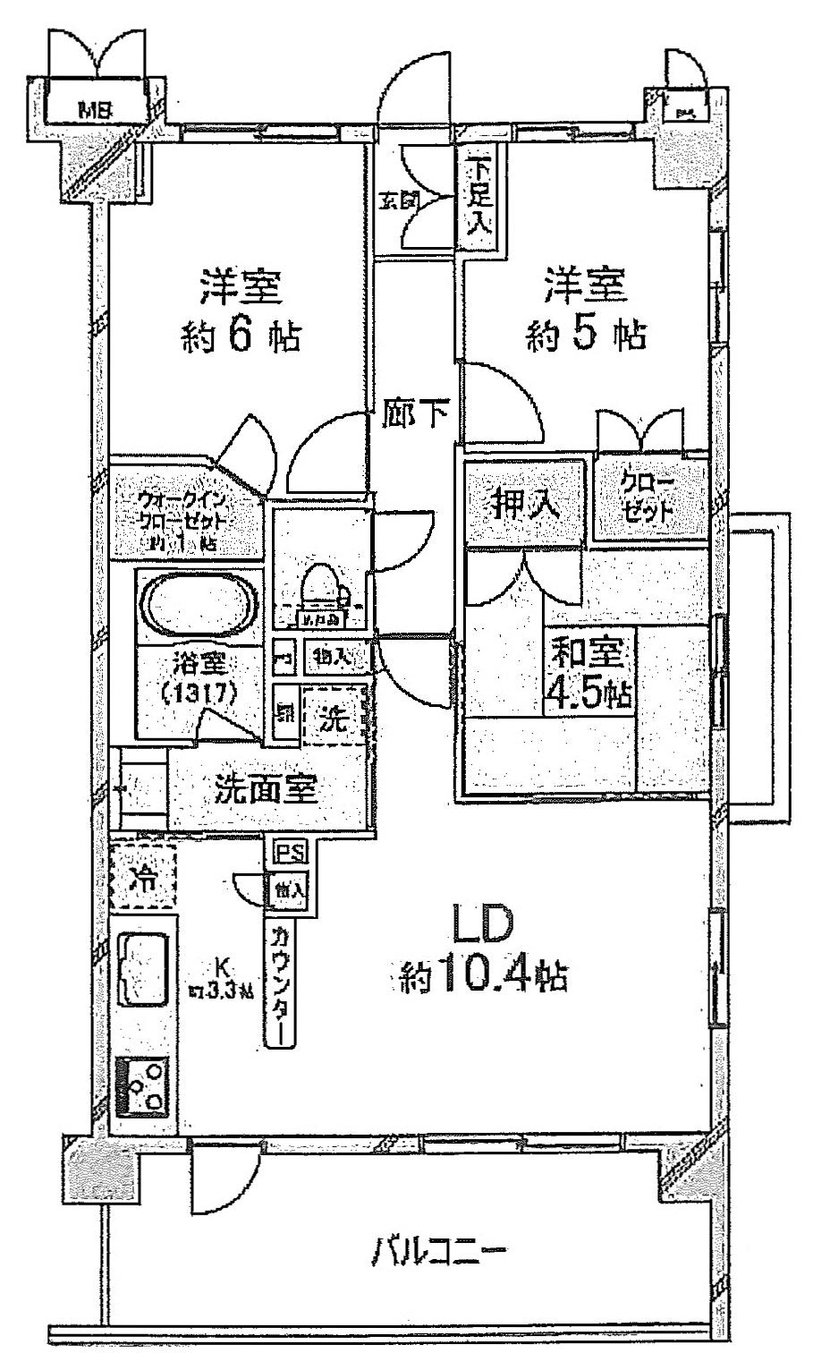Floor plan. 3LDK, Price 13,900,000 yen, Footprint 65.1 sq m , Balcony area 12.4 sq m