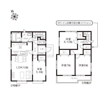Floor plan. (D Building), Price 22,800,000 yen, 4LDK, Land area 134.9 sq m , Building area 95.01 sq m