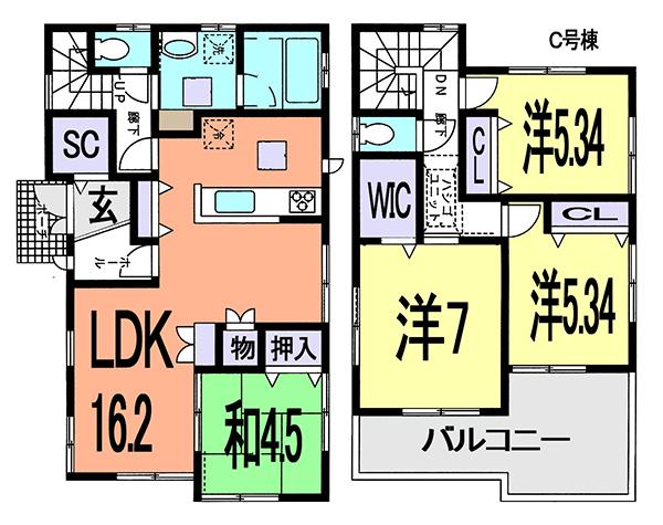 Floor plan. (C Building), Price 22,800,000 yen, 4LDK, Land area 122 sq m , Building area 97.5 sq m