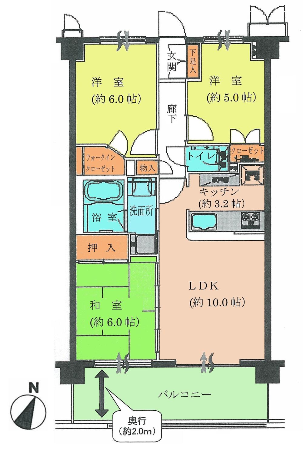 Floor plan. 3LDK, Price 13.8 million yen, Footprint 65.1 sq m , Balcony area 12.4 sq m floor plan