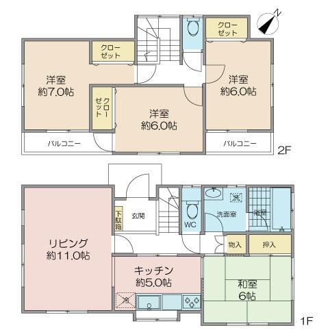 Floor plan. 24.5 million yen, 4LDK, Land area 156.26 sq m , Building area 99.36 sq m