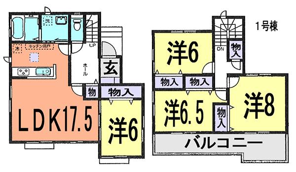 Floor plan. (1 Building), Price 27,700,000 yen, 4LDK, Land area 208.83 sq m , Building area 105.99 sq m