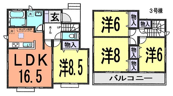 Floor plan. (3 Building), Price 27,700,000 yen, 4LDK, Land area 208.84 sq m , Building area 103.08 sq m