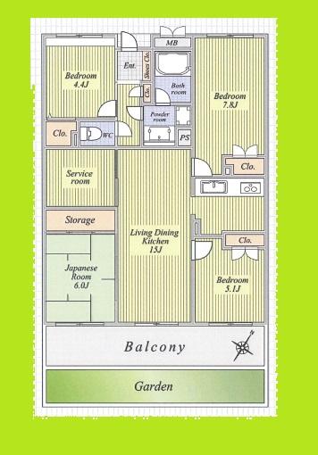 Floor plan. 4LDK + S (storeroom), Price 17,900,000 yen, Occupied area 86.77 sq m , Balcony area 12.45 sq m   ☆ Spacious 86.77 sq m  In 4LDK + S, Rare your garden.  ☆ In clean rooms rejoice even children, Private garden can also found new hobby also attached to the day of rest as a bonus.  ☆ Everyone is very happy in the pet and comfort to live space! .