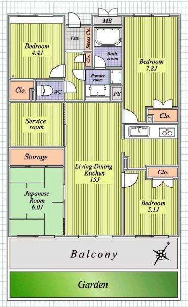 Floor plan. 4LDK+S, Price 17,900,000 yen, Occupied area 86.77 sq m , Balcony area 12.45 sq m
