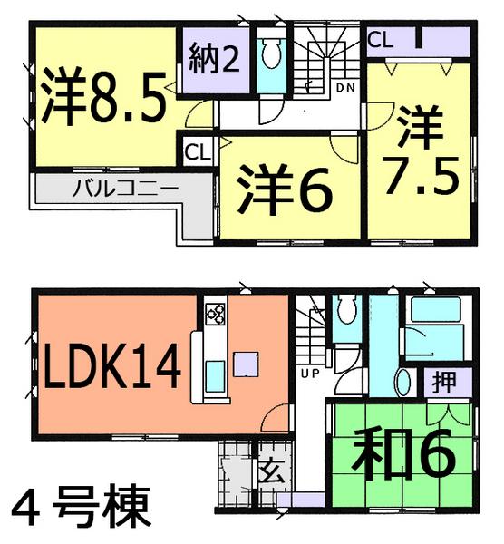 Floor plan. (4 Building), Price 19,800,000 yen, 4LDK+S, Land area 130.53 sq m , Building area 98.01 sq m