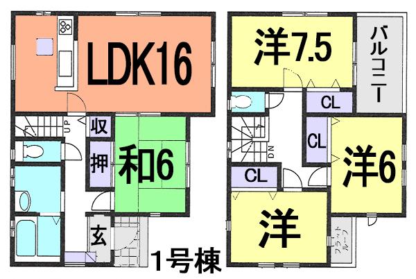 Floor plan. (1 Building), Price 29,800,000 yen, 4LDK, Land area 135.01 sq m , Building area 102.68 sq m