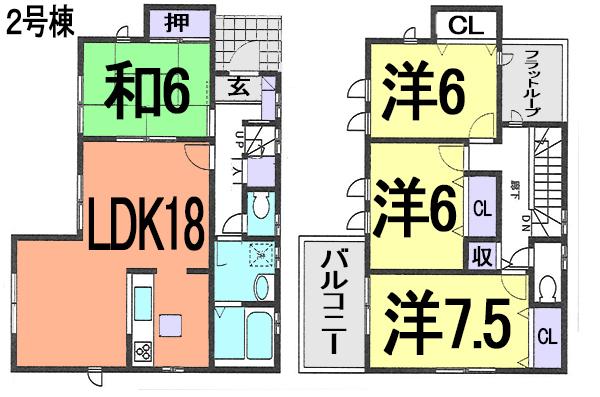 Floor plan. (Building 2), Price 29,800,000 yen, 4LDK, Land area 135.01 sq m , Building area 103.51 sq m