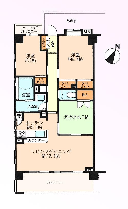 Floor plan. 3LDK, Price 16,900,000 yen, Occupied area 70.62 sq m , Balcony area 11.61 sq m floor plan