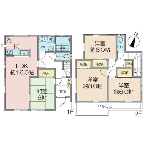 Floor plan. (1 Building), Price 26,800,000 yen, 4LDK, Land area 143.87 sq m , Building area 104.33 sq m